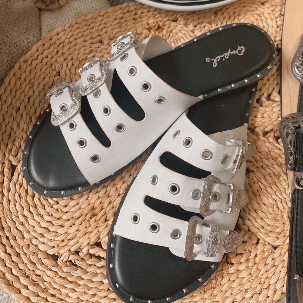 White Western Style Buckle Sandal